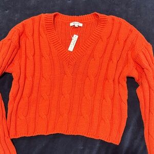 Madewell Orange Cable knit V-Neck Sweater, S NWT